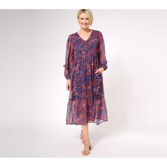 Destination 365 Women's Dress Sz S Regular Printed Chiffon V-neck Perri A618319 - Picture 1 of 4